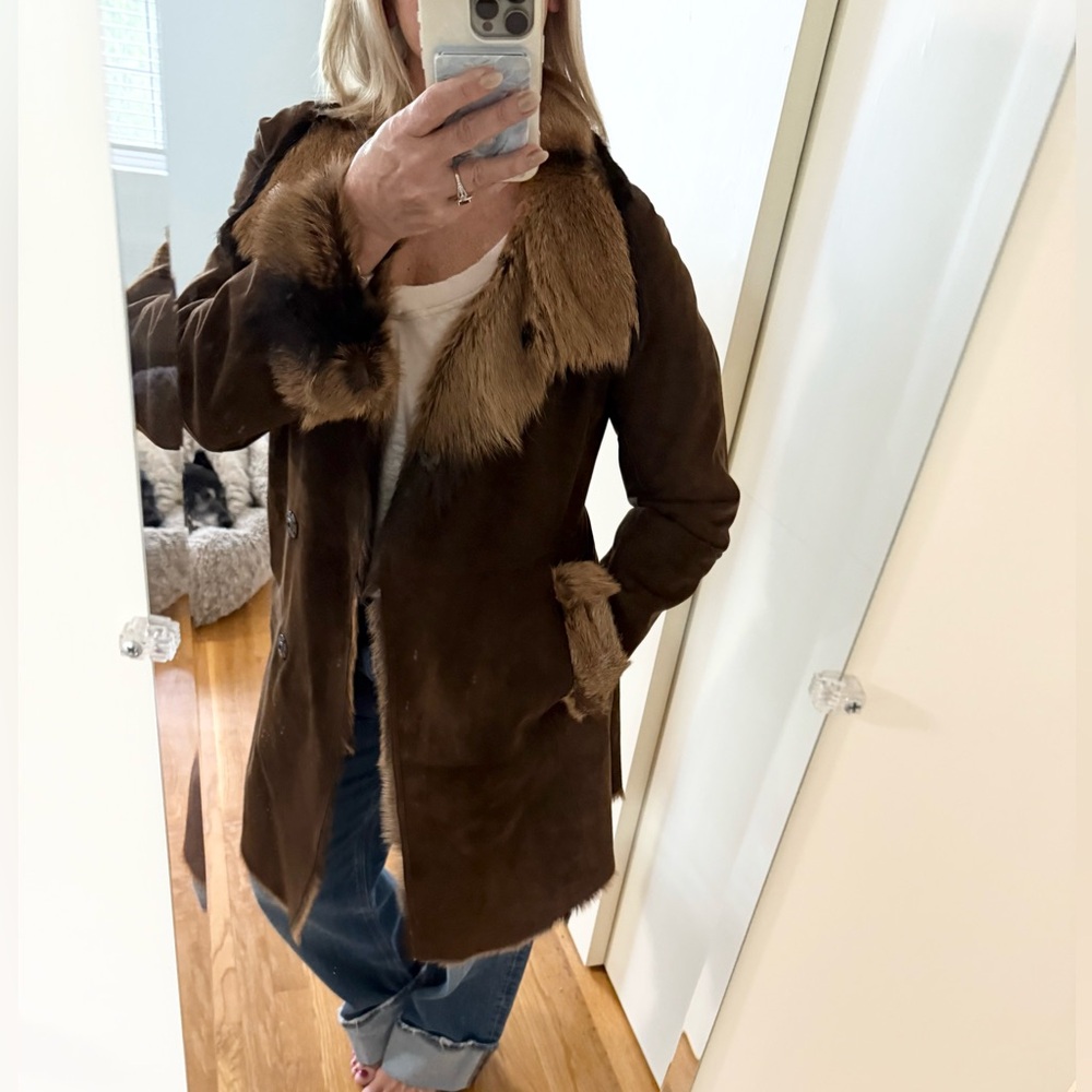 Gerard Darel Brown Suede Goat Skin Shearling Toscana Coat - Picture 6 of 16